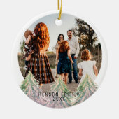 Roze Waterverf Trees Merry Kerstfamilie Foto Keramisch Ornament (Voorkant)