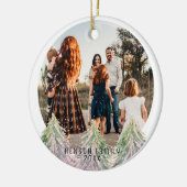 Roze Waterverf Trees Merry Kerstfamilie Foto Keramisch Ornament (Links)