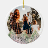 Roze Waterverf Trees Merry Kerstfamilie Foto Keramisch Ornament (Achterkant)