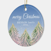 Roze Waterverf Trees Merry-kerstfamilie Keramisch Ornament (Links)