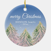 Roze Waterverf Trees Merry-kerstfamilie Keramisch Ornament (Achterkant)