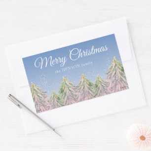 Roze Waterverf Trees woud artistieke kerst Rechthoekige Sticker