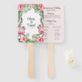 Roze Waterverf Tropisch Flamingo Trouwprogramma Handwaaier (Voorkant en achterkant)