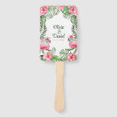 Roze Waterverf Tropisch Flamingo Trouwprogramma Handwaaier (Voorkant)