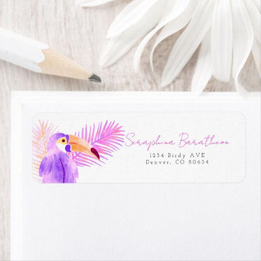 Roze Waterverf Tropische aanraking met wegwerplabe Etiket (Insitu)