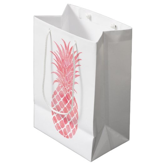 Roze Waterverf tropische ananas Medium Cadeauzakje (Voorkant Gekanteld)