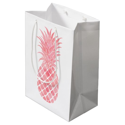 Roze Waterverf tropische ananas Medium Cadeauzakje (Achterkant Gekanteld)