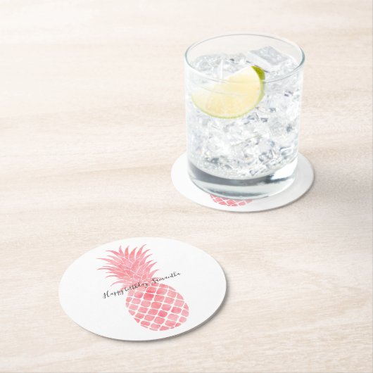 Roze Waterverf tropische ananas Ronde Kartonnen Onderzetter (Insitu)