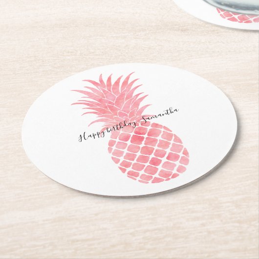 Roze Waterverf tropische ananas Ronde Kartonnen Onderzetter (Gebogen)