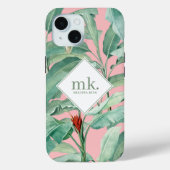 Roze Waterverf tropische bananenbladeren monogram Case-Mate iPhone Case (Achterkant)