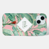 Roze Waterverf tropische bananenbladeren monogram Case-Mate iPhone Case (Achterkant (horizontaal))