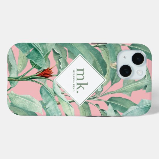 Roze Waterverf tropische bananenbladeren monogram Case-Mate iPhone Case (Achterkant (horizontaal))