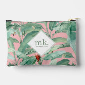 Roze Waterverf tropische bananenbladeren monogram Etui (Achterkant)