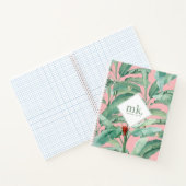 Roze Waterverf tropische bananenbladeren monogram Notitieboek (Binnen)