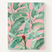 Roze Waterverf tropische bananenbladeren monogram Notitieboek (Achterkant)