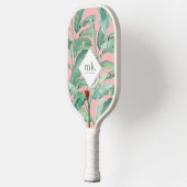 Roze Waterverf tropische bananenbladeren monogram Pickleball Paddle (Links)