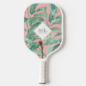 Roze Waterverf tropische bananenbladeren monogram Pickleball Paddle (Achterkant)