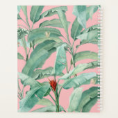 Roze Waterverf tropische bananenbladeren monogram Planner (Achterkant)