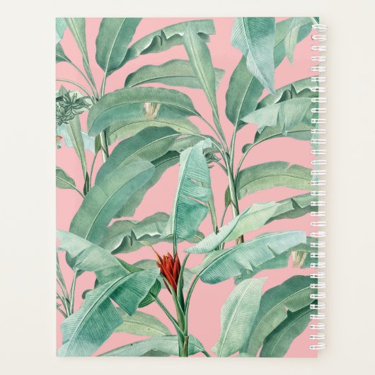 Roze Waterverf tropische bananenbladeren monogram Planner (Achterkant)