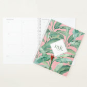Roze Waterverf tropische bananenbladeren monogram Planner (Display)