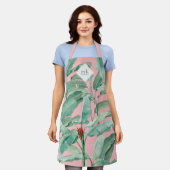 Roze Waterverf tropische bananenbladeren monogram Schort (Gedragen)