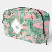 Roze Waterverf tropische bananenbladeren monogram Toilettasje (Rechterhoek)