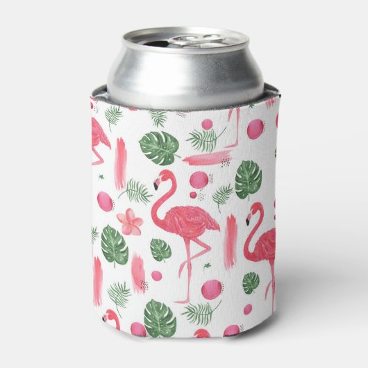 Roze waterverf tropische elegant flamingo floral blikjeskoeler (Blikje Voorkant)