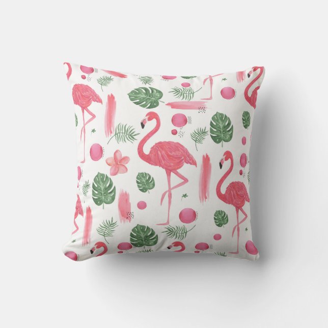 Roze waterverf tropische elegant flamingo floral buitenkussen (Voorkant)
