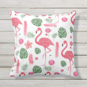 Roze waterverf tropische elegant flamingo floral buitenkussen