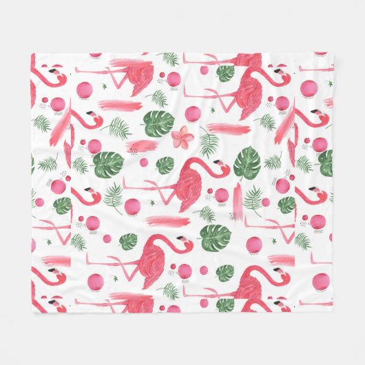 Roze waterverf tropische elegant flamingo floral fleece deken (Voorkant (Horizontaal))