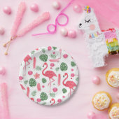 Roze waterverf tropische elegant flamingo floral papieren bordje (Feest)