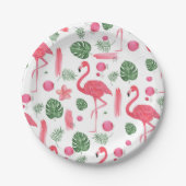 Roze waterverf tropische elegant flamingo floral papieren bordje (Voorkant)