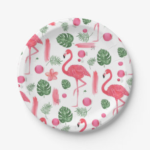 Roze waterverf tropische elegant flamingo floral papieren bordje