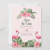 Roze Waterverf Tropische Flamingo Save the Date Kaart (Voorkant)