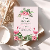 Roze Waterverf Tropische Flamingo Save the Date Kaart