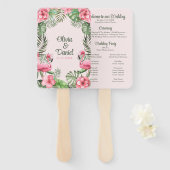 Roze Waterverf Tropische Flamingo Trouwprogramma Handwaaier (Voorkant en achterkant)