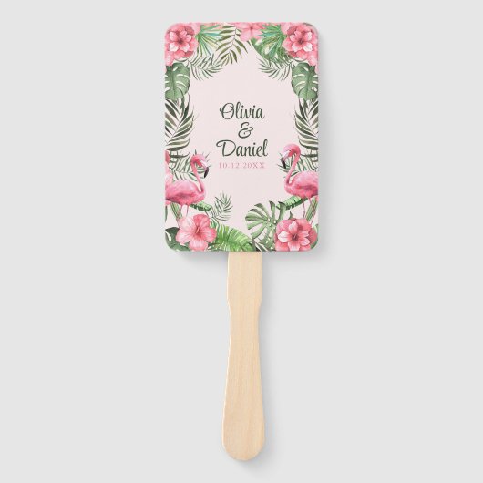 Roze Waterverf Tropische Flamingo Trouwprogramma Handwaaier (Voorkant)