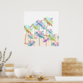 Roze Waterverf Tropische Hawaiiaanse palmbomen Poster (Keuken)