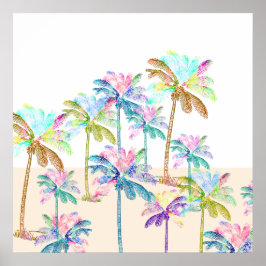 Roze Waterverf Tropische Hawaiiaanse palmbomen Poster