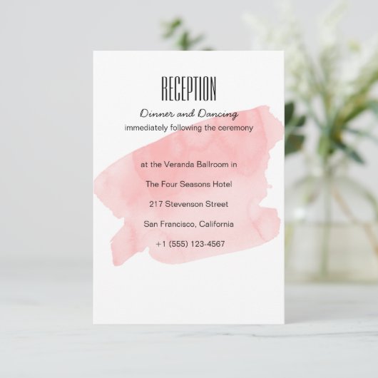 Roze Waterverf Trouwreceptiekaart Informatiekaartje (Staand voorkant)