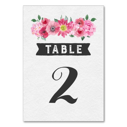 Roze Waterverf Trouwtafel Aantal Kaarten (Voorkant)