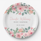 Roze waterverf tuin baby shower papier borden papieren bordje (Voorkant)