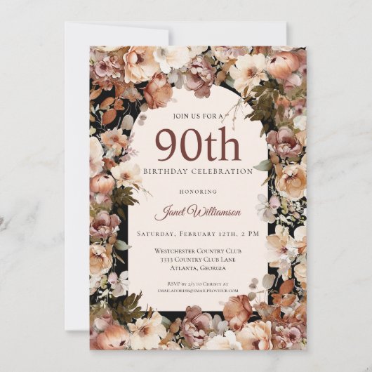 Roze Waterverf Tuin Bloemenboog 90ste Verjaardag Kaart (Voorkant)