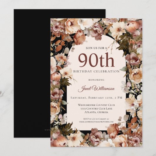 Roze Waterverf Tuin Bloemenboog 90ste Verjaardag Kaart (Voorkant / Achterkant)