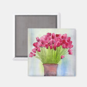 Roze Waterverf Tulips Floral Magneet (Voorkant / Achterkant)