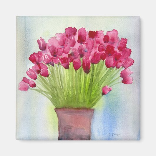 Roze Waterverf Tulips Floral Magneet (Voorkant)