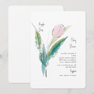 Roze Waterverf Tulp Baby Meisje Douche Kaart
