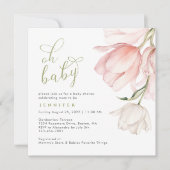  Roze Waterverf Tulp Baby shower Kaart (Voorkant)