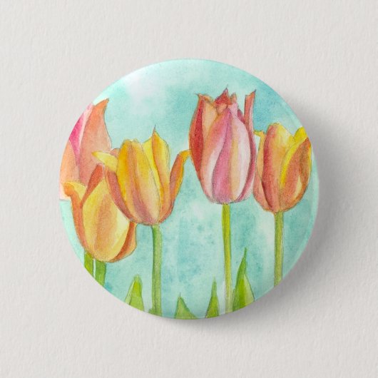 Roze Waterverf Tulp Flowers Ronde Button 5,7 Cm (Voorkant)