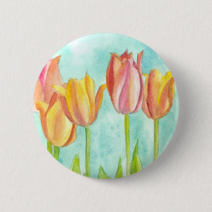 Roze Waterverf Tulp Flowers Ronde Button 5,7 Cm